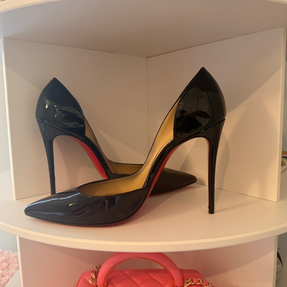 Louboutin Iriza 100 mm — size 38 Black Patent Leather Stiletto Heels Red Bottoms